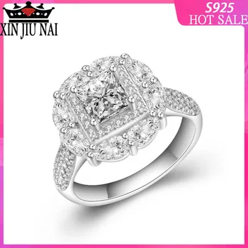 

925 Sterling Silver Exaggerated Female Ring Large Cubic Zirconia Rings Water Drop Square Jewelry For Women wedding ring jewelry