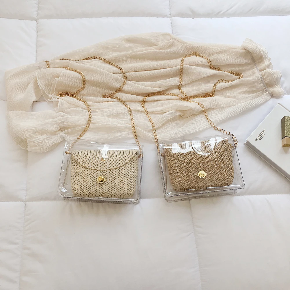 Прозрачная женская Соломенная + прозрачные сумочки из ПВХ модная сумка через