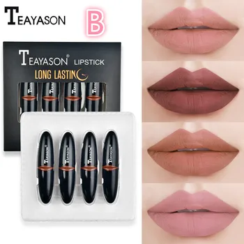 

4 color boxed set makeup matte matte velvet lipstick lasting not easy to change color black tube lipstick lipstick set