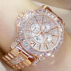 Reloj de lujo de cuarzo con diamantes para mujer, pulsera de marca superior a la moda, joyería de cristal, reloj de oro rosa, 2022