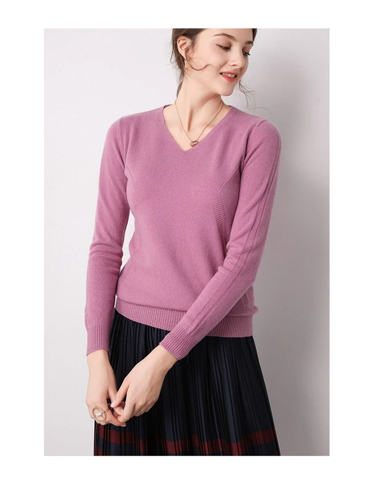 Модный женский свитер с v-образным вырезом из мериносовой шерсти с передним рукавом, тонкий свитер в полоску, трендовые цвета пуловеры, женские джемперы