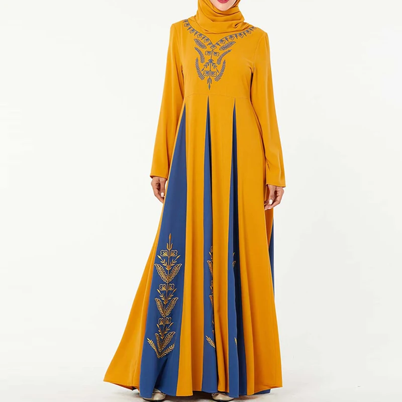 Зимний Абая Дубай мусульманский хиджаб платье Саудовская Аравия ислам ic одежда Абая для женщин турецкие платья Кафтан халат ислам - Цвет: yellow dress