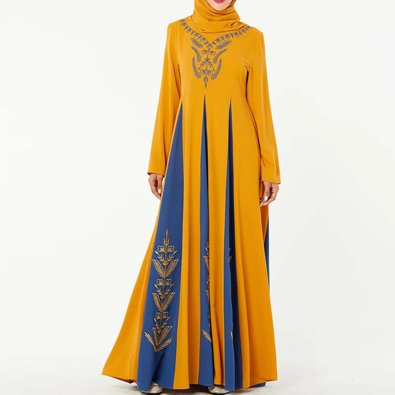 yellow dress Зимний Абая Дубай мусульманский хиджаб платье Саудовская Аравия ислам ic одежда Абая для женщин турецкие платья Кафтан халат ислам - Цвет: yellow dress