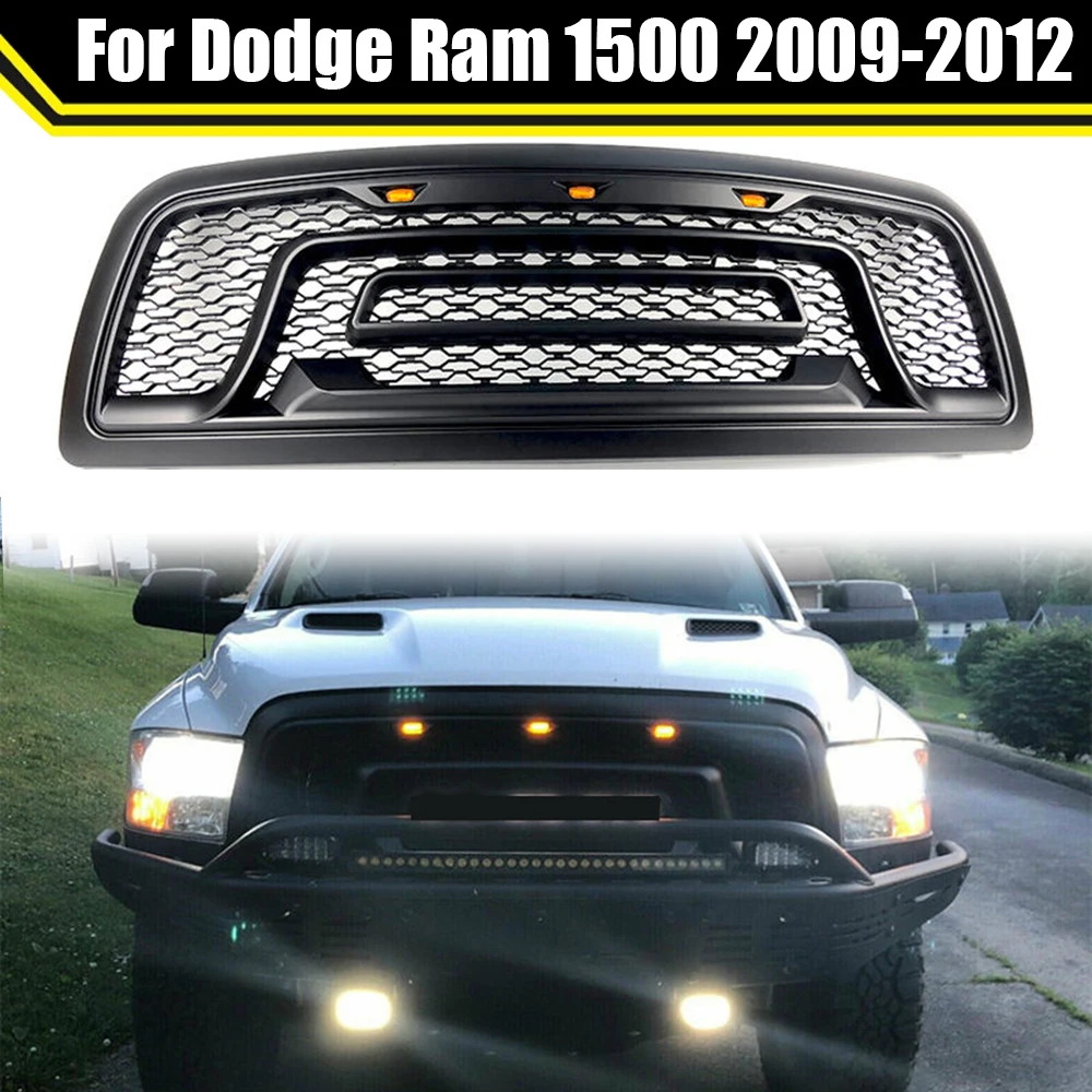 

Car Accessories Front Grills ABS Upper Front Racing Mesh Grilles With LED Lights For Dodge Ram 1500 2009-2012 Pickup Auto Parts