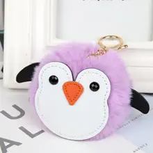 Пингвин Pom-ключ "помпон" кольцо из искусственной кожи Пингвин пушистый шар кулон Женская сумка Подвеска на мобильный телефон животное пушистый шар