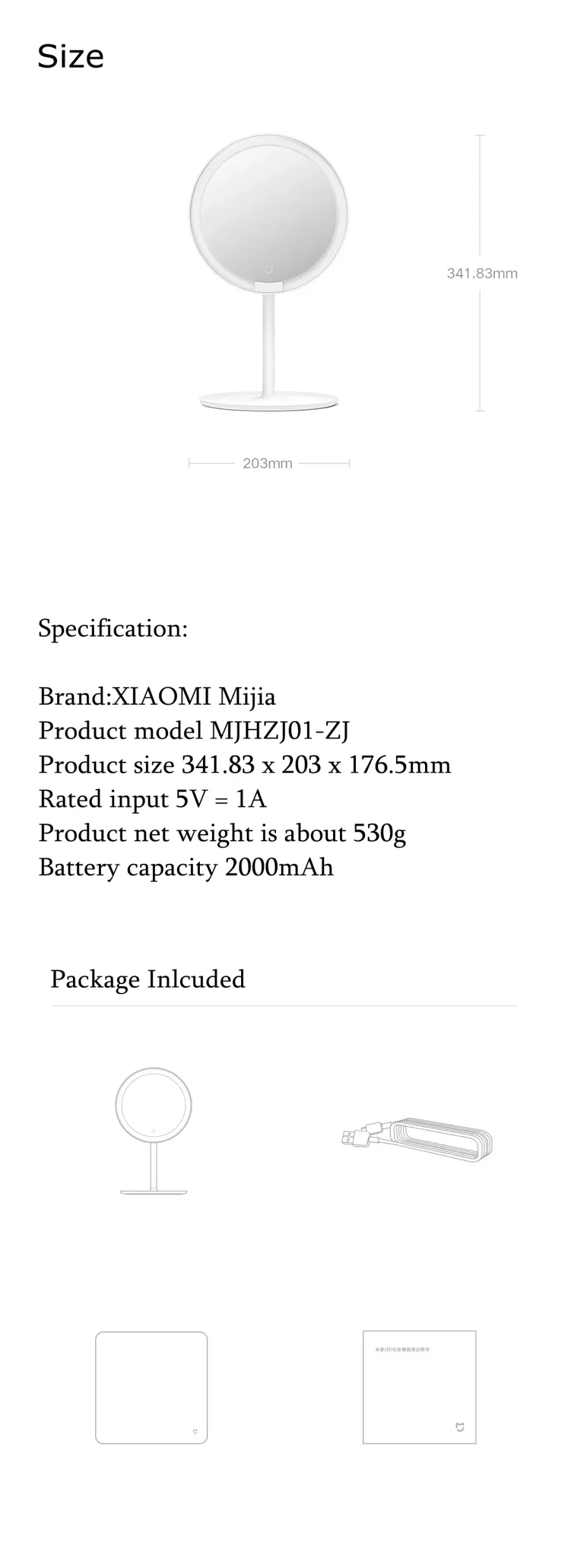 Newest Xiaomi mijia Makeup Mirror Desktop LED Lighted Portable Type-C Charging Touch Screen Adjustable Mirrors Brightness (7)