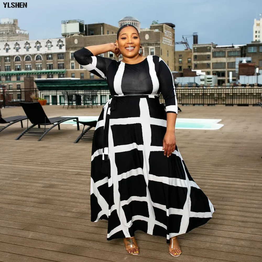 5XL African Dresses for Women Dashiki African Clothes Fashion Basin Riche Positioning Print Long Sleeve Black White Africa Dress 02