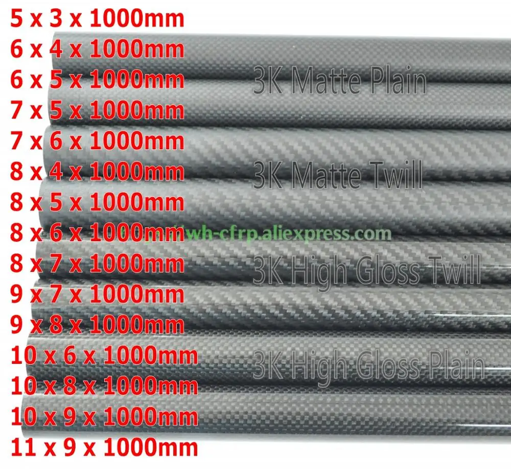 Dia 8-32mm Wall 1mm 3K Carbon Fiber Tube Pipe Glossy Wrapped For RC Air Model