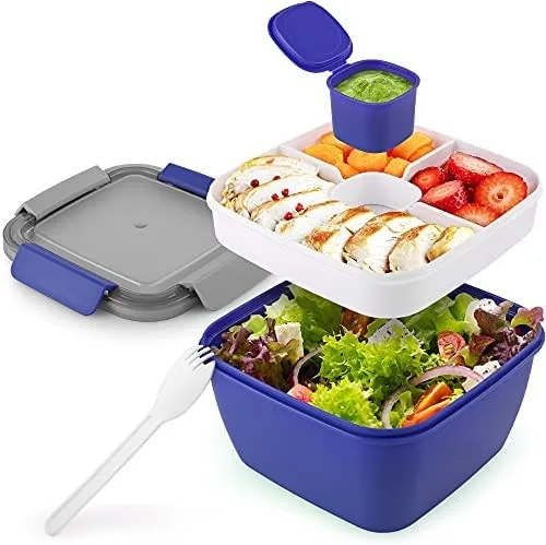 Large Salad Container Lunch Box 2000ml Salad Bowl Bento Box With 5  Compartments Salad Dressing Containers Leak-proof Bpa-free - Lunch Box -  AliExpress