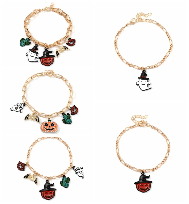 Bracelet suit Readsilenter Хэллоуин ручной ювелирный браслет на Хэллоуин Подвески из сплава масляные тыквы губы мульти-кулон ручной ювелирный фестиваль - Окраска металла: Bracelet suit