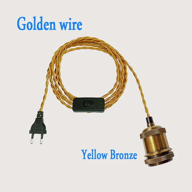 Vintage Power Cords EU Plug With Line Switch E27 LED Lights Edison Bulbs Incandescent Lamps Socket Twisted Wire Cord Lamp Hoder golden A
