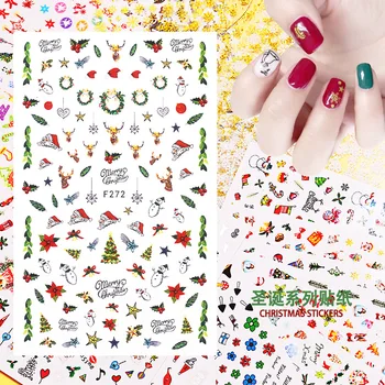

1set 3D new years Nail Art Christmas Slider Wraps Snowflake Elk Santa Adhesive Flame Sticker Manicure Nails Designs