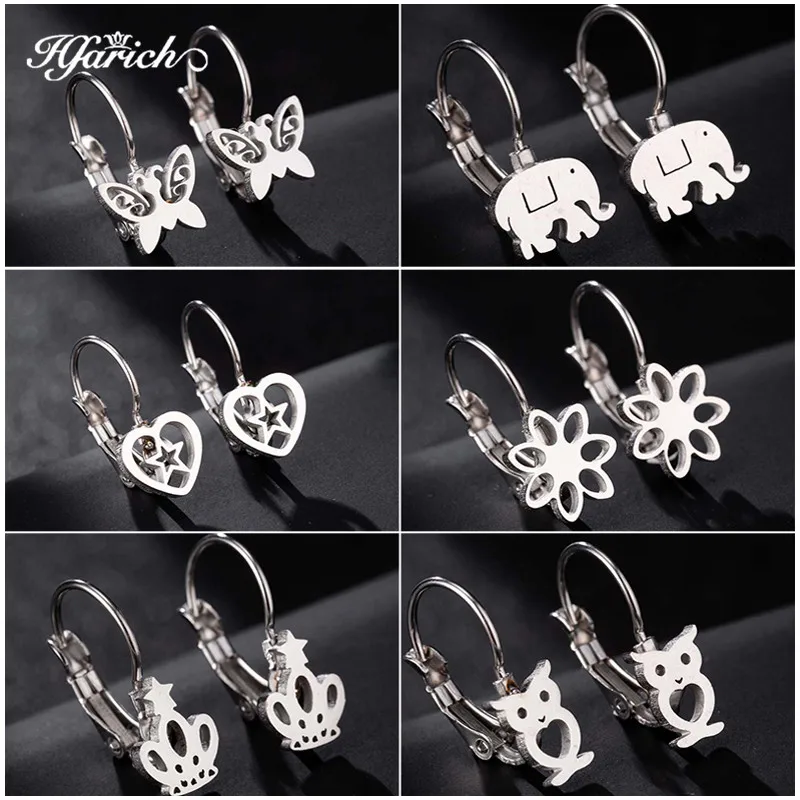 

Hfarich Trendy Small Circle Earrings For Women Stainless Steel Elephant Butterfly Heart Modern Earings 2019