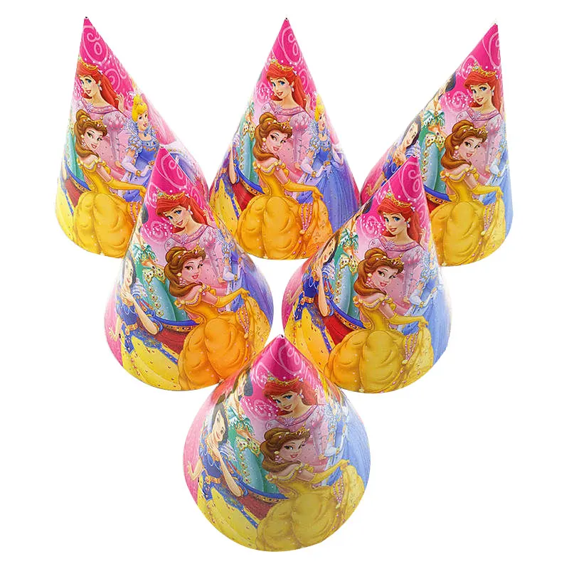 Hats-6Pcs Шесть принцесс тема Белоснежка День рождения украшение Золушка тема скатерть чашки тарелки вечерние принадлежности для душа ребенка - Цвет: Hats-6Pcs