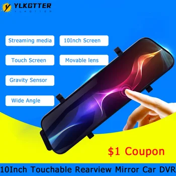 

YLKGTTER 10 Inch HD/2K Full Screen Streaming Dash Cam Rearview Mirror Car Dvr Touchable Voice Control Radar Detector HUAWEI CPU