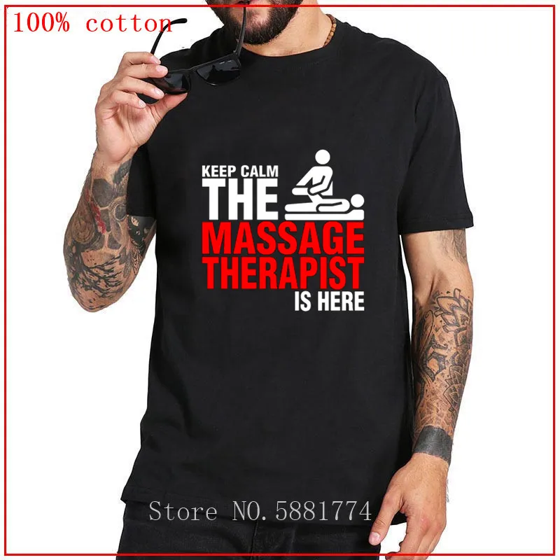 Мужская одежда Keep Calm массажер здесь 100% футболка для мужчин подарок Geek Camisa Masculina