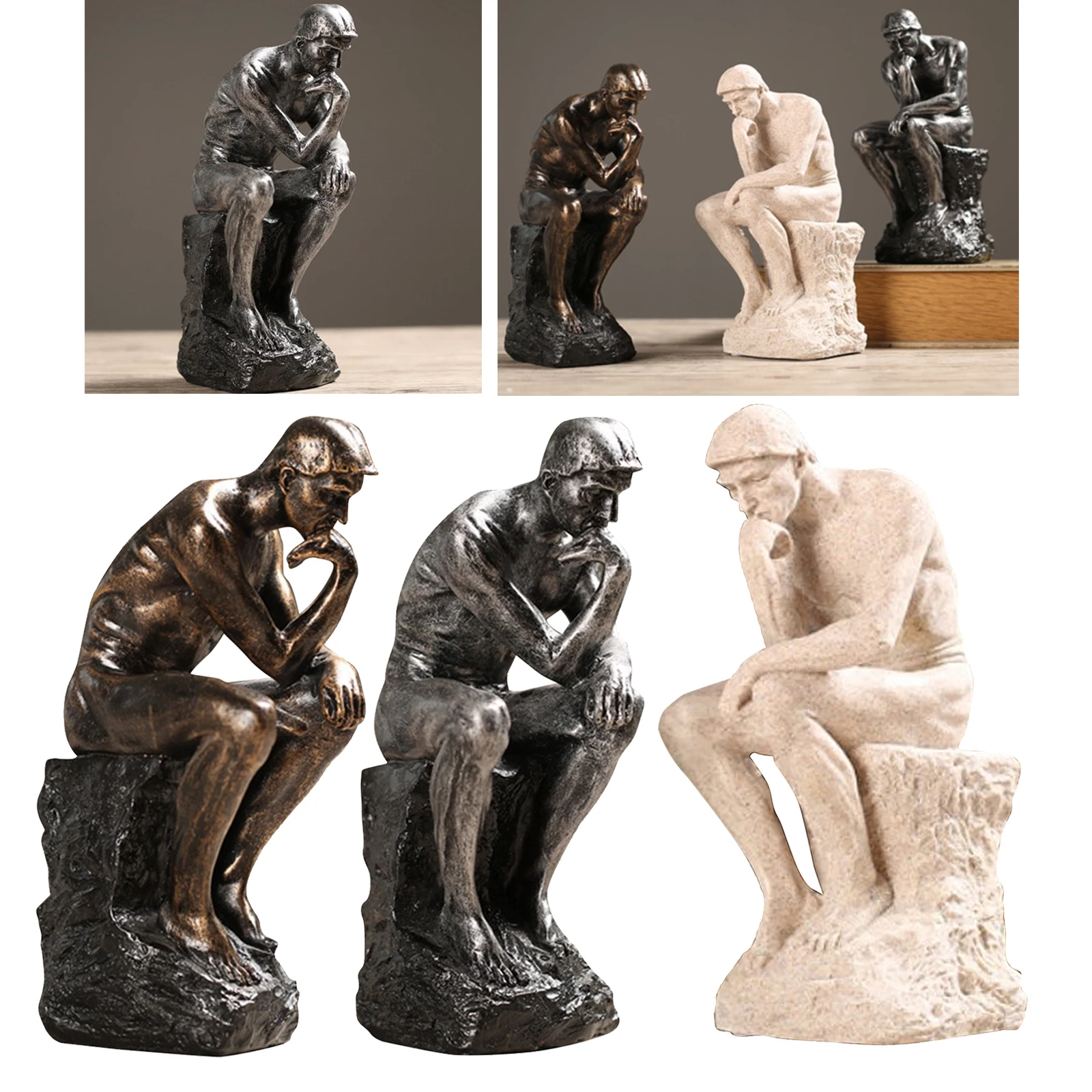 Rodin Thinkers Sitting Male Sandstone Statue Miniature Figurine Home Decor