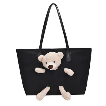 

Hot Sale Fashion Women's Bag Canvas Handbags Female Cute Bear Cartoon Shoulder Bag Casual Messenger Bag Ladies Phone Purse.