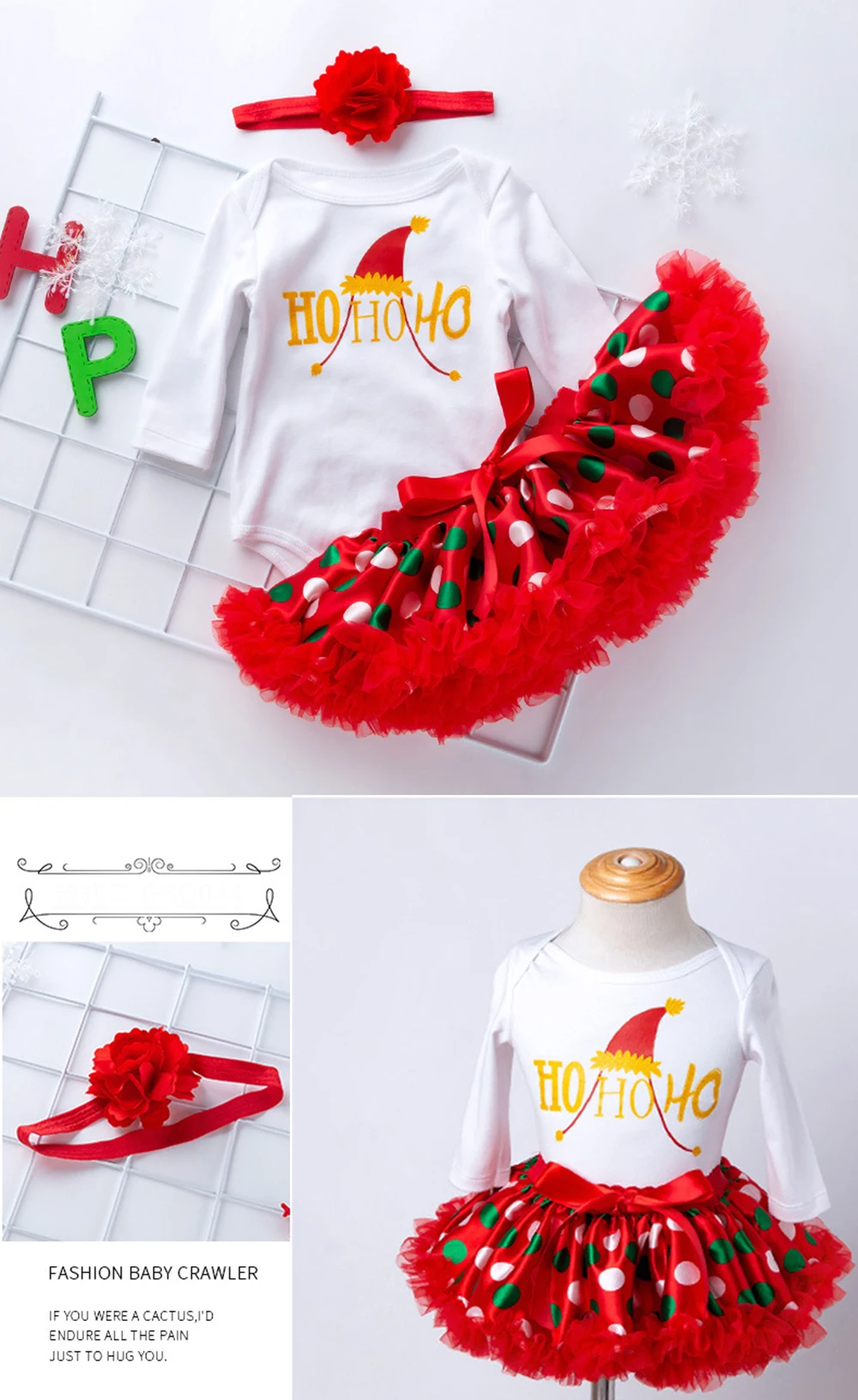 Hylidge/4 шт./компл., рождественское платье для новорожденных, детское боди с надписью «My First christmas» для девочек, юбка, теплая повязка на голову, Комплект рождественских платьев для маленьких девочек, Детский