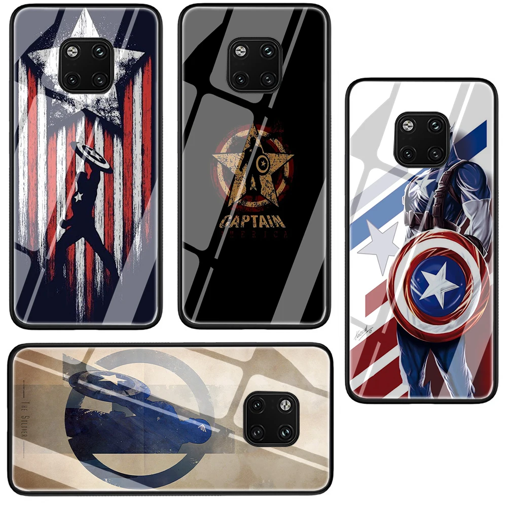 Чехол для телефона с закаленным стеклом Marvel superhero Captain America чехол Huawei P10 P20 P30 Y6 Y9 Honor