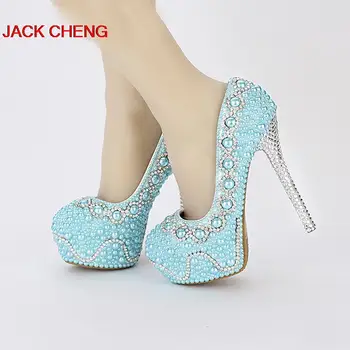 

Handmade Popular Yellow Green color Pearl Wedding Shoes Bridal Shoes Blue Banquet Prom Platforms Women Formal Dress Shoes
