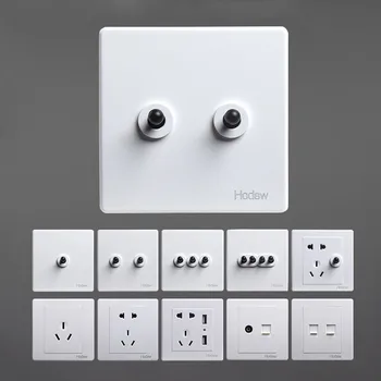 

86 Type Black Painted Solid Copper Lever 1-4 Gang Toggle Switch Single Dual Control Light Switch Wall Power Socket Panel Set