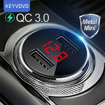 QC 3 0 metalowa podwójna ładowarka samochodowa USB telefon LED cyfrowy wyświetlacz dla iPhone Xiaomi Samsung Huawei szybkie monitorowanie napięcia ładowania tanie i dobre opinie Keyvovo ROHS Szybkie ładowanie Qualcomm CN (pochodzenie) 2 porty A car charger Gniazdo zapalniczki samochodowej 2 USB Car charger