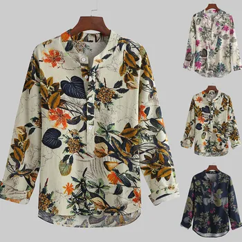 

Mens Summer Fashion Stand Collar Print Long Sleeve Shirt Top 2020 hot new products Spot supplier Dropshipping Hot ins style