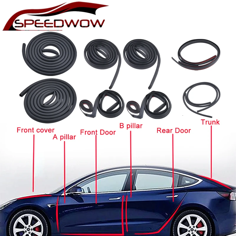 CDEFG Car Door Seal Strip for Tesla Model 3 Waterproof Trim Dustproof Sound Noise for The Sunroof Black 1 for The Engine Cover and 1 for Trunk