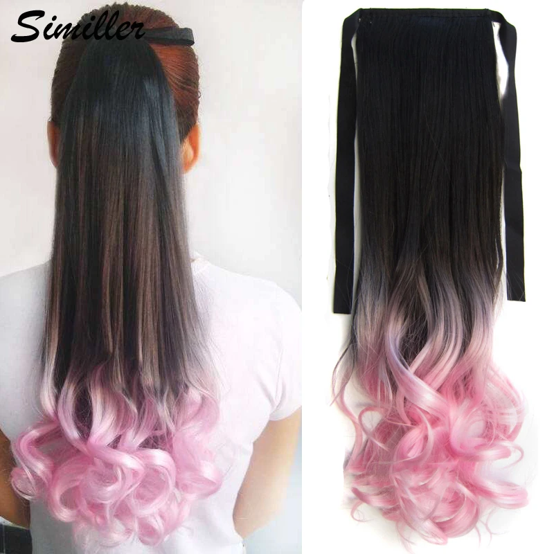 Similler вьющиеся волосы для наращивания вокруг конского хвоста, синтетические волосы для женщин, черный, розовый цвет