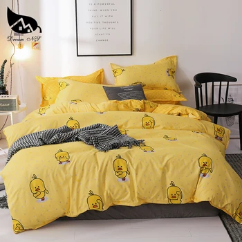 

Dream NS Bedding Yellow Duck Set Cartoon Endless Personality Geometric Home King Queen Polyester Cotton Clean Bedding Set