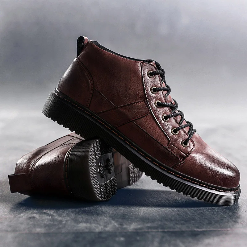

New Style MEN'S Leather Shoes 2018 Autumn And Winter British Style Men Casual Shoes Retro Mid-top Korean-style MEN'S SHOES