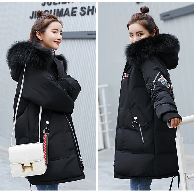 Voobuyla зимняя куртка женская меховая парка с капюшоном длинное пальто с вышивкой зимнее пальто с хлопковой подкладкой женские теплые утолщенные куртки Feminina
