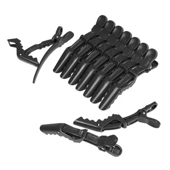 

12pcs Chic Hairdressing Clips Durable Long Mouth Clip Hair Styling Clips Partition Clamp for Home Barber Shop (Black)