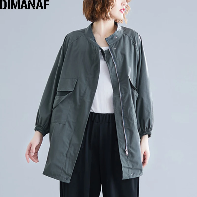 

DIMANAF Women Bomber Jacket Coat Big Size 2019 Autumn Winter Zipper Vintage Female Outerwear Loose Big Size Long Sleeve Clothes
