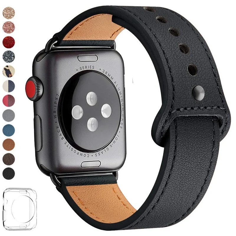 Натуральная кожа петля ремешок для apple watch band 44 мм 40 мм, 42 мм, 38 мм, ремешок для наручных часов iwatch, версия 4/3/2/1 Часы браслет аксессуары - Цвет ремешка: black connector