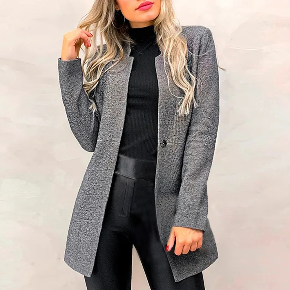 WENYUJH Для женщин Средний-Длина Тренч пиджак осень Зимняя одежда тонкий кожаный пиджак женский сплошной Цвет шерстяное пальто в уличном стиле