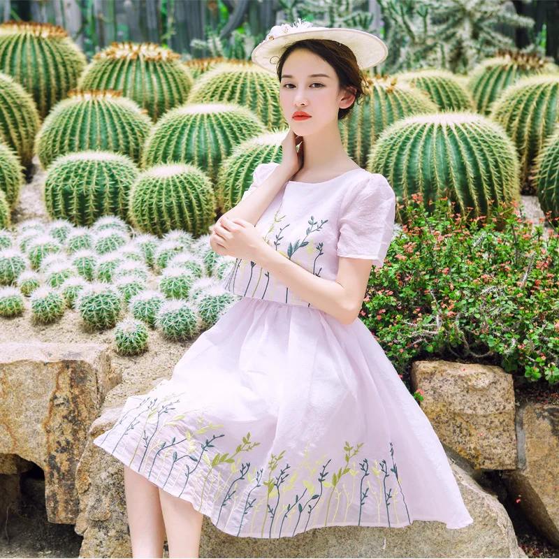 

6208 # Drunk Spring Summer New Style Retro WOMEN'S Dress Slim Fit Elegant Embroidery Mock Two-Piece Knee-Length Dress