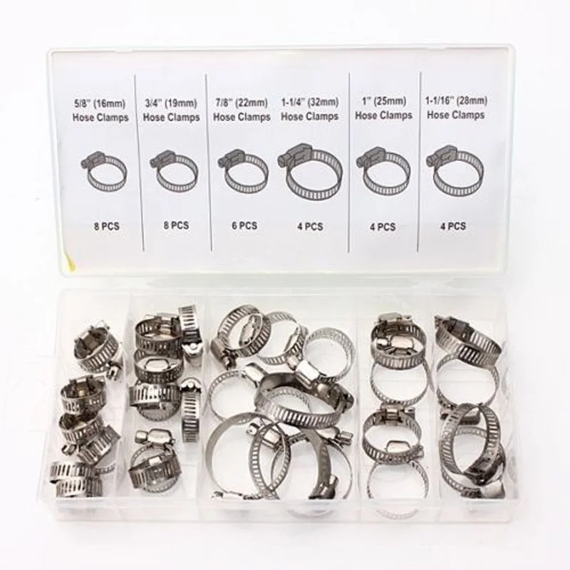 

34pcs Assorted Stainless Steel Hose Clamp+Driver Jubilee Clip Style Set Kit Tool
