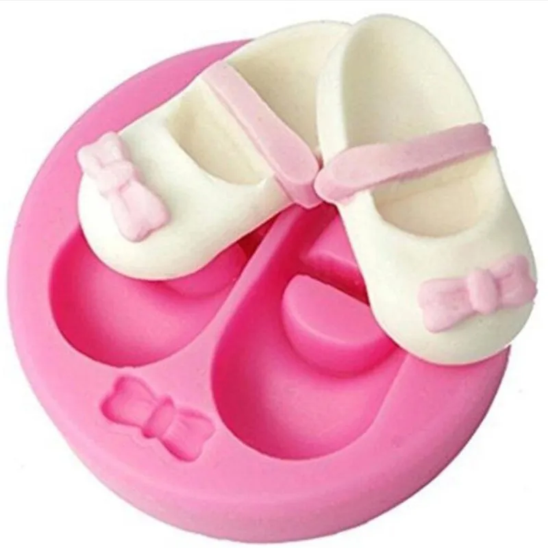 3D Cute Baby Shoes Silicone Mold Bow Knot Cake Gum Paste Chocolate Clay Candy Mold Fondant Cake Decorating Tools Baking Moulds