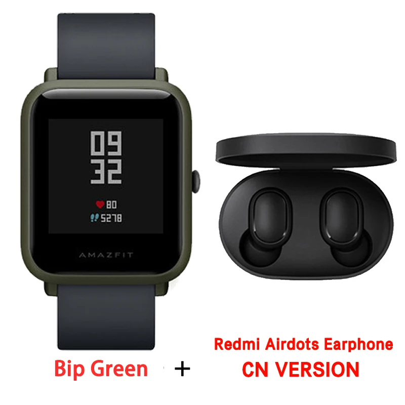 Умные часы Huami Amazfit Bip с глобальной версией, пульсометр, gps, глонесс, умные часы, 45 дней в режиме ожидания для телефона MI8 IOS - Цвет: Green Airdots CN