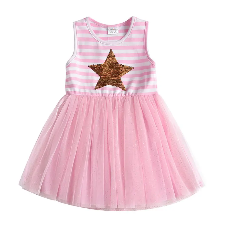DXTON/летнее платье для девочек; платья-пачки с блестками и звездами для девочек; детское платье принцессы с героями мультфильмов; Детские костюмы для детей; одежда из хлопка - Цвет: RESH4506