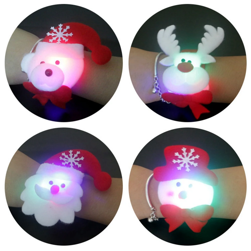 

10PCS Light Up Flash Christmas Slap Bracelet Xmas Wristband Pat Hand Circle Party Favors