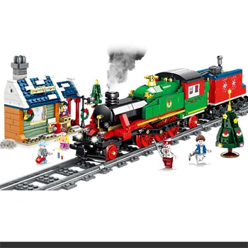 

KAZI 98251 electric rail train winter steam train with light and sound children's building block model toys for children
