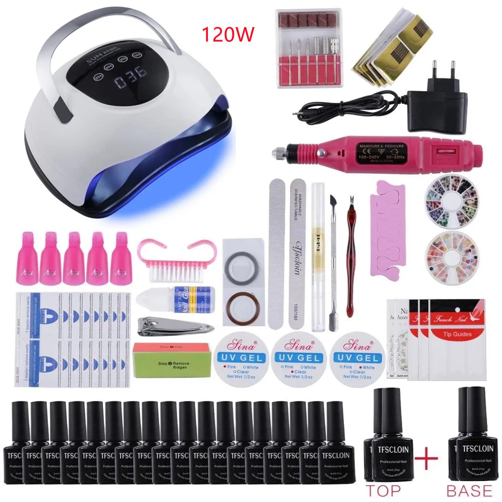 

Manicure Set With 120W/80W/54W Led Nail Lamp Nail Set 35000RPM Nail drill Machine 24/12 Color UV Gel Nail Polish Kit Tools Set