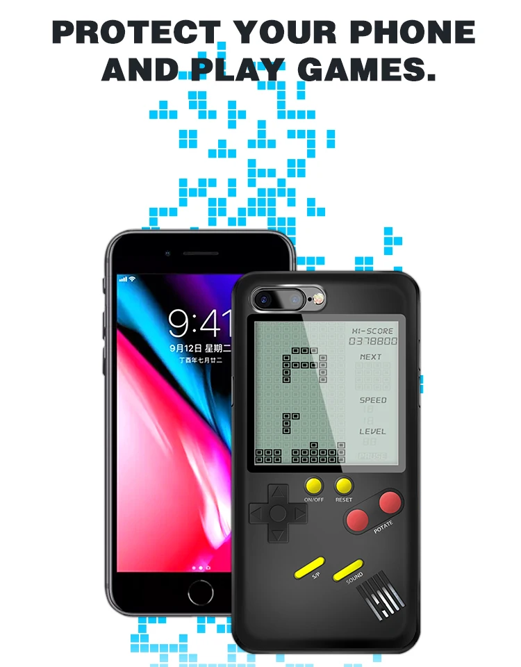 Данные лягушка Встроенный 8 Классический Tetris игры машина Чехол для Iphone6/7/8/X плюс защиты оболочки ностальгические игровой консоли для Iphone 7