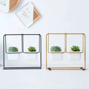 

Desktop Succulent Plants Pots Swing Vases Wrought Iron Flowers Stands Geometric Vase White Ceramic Combination Sets Home Decor
