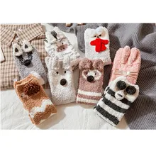 Женские зимние домашние носки с забавным милым медведем, дышащие хлопковые повседневные короткие носки, женские теплые короткие удобные носки без пятки для сна