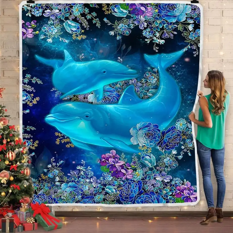Dancing Dolphins Dolphin Lover Quilt Sherpa or Woven Blanket | Дом и сад