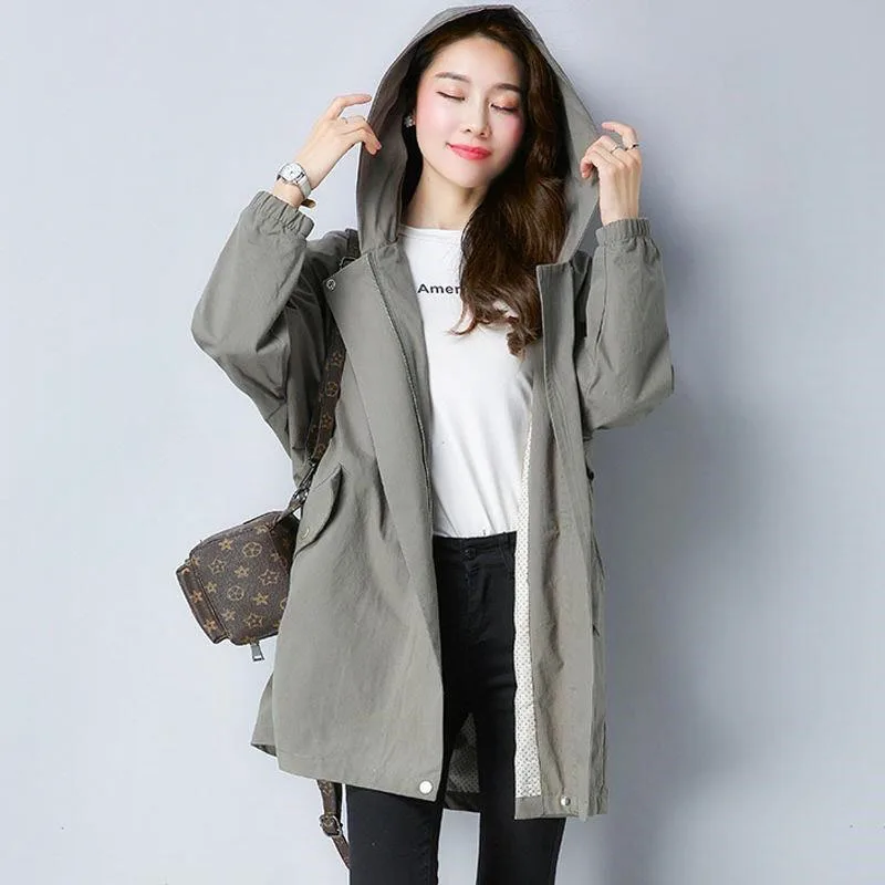 Women Windbreaker Jacket korean coats women Spring Autumn Hoodies top Plus size trench coat length Windbreaker